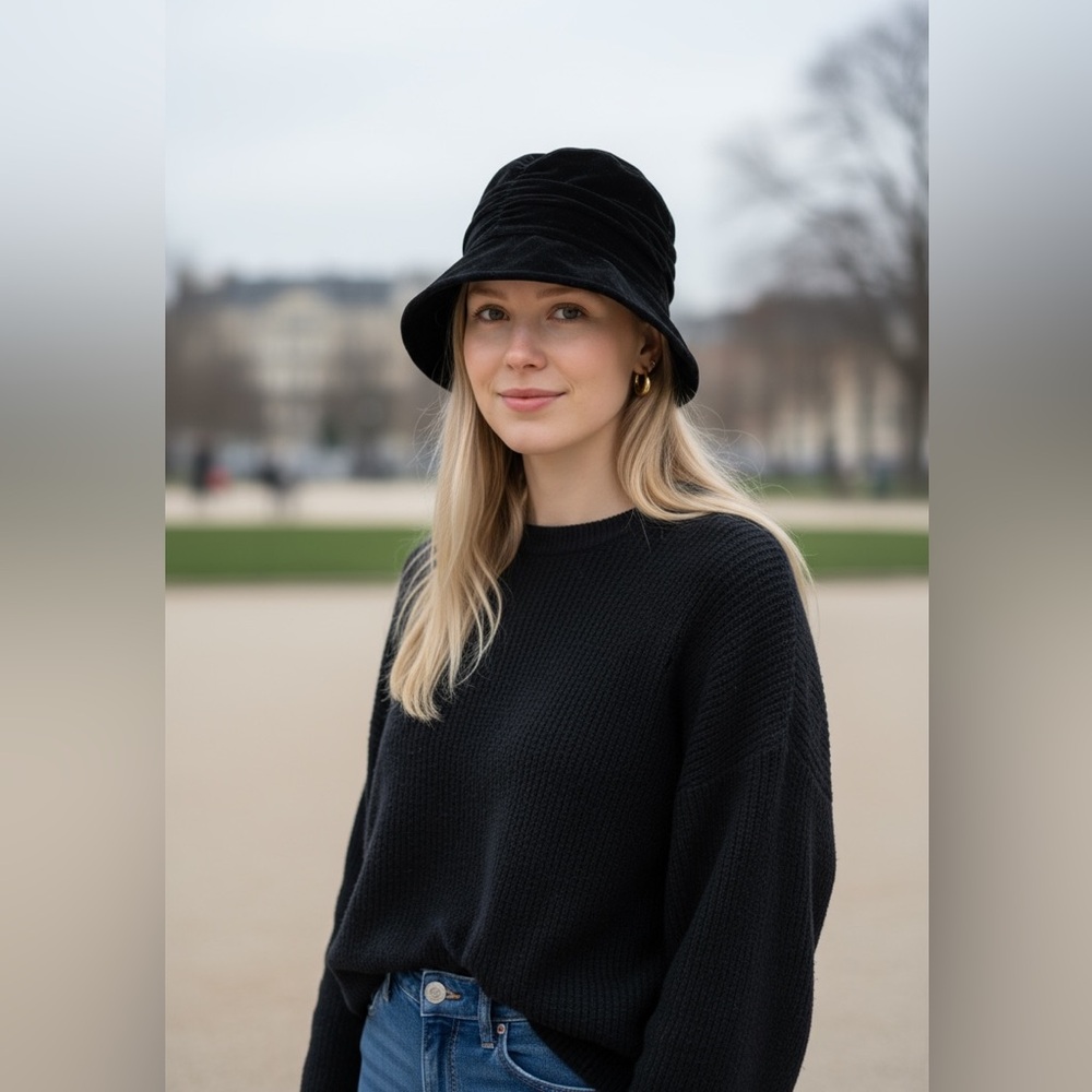 ( Y2K) crushed velvet bucket hat